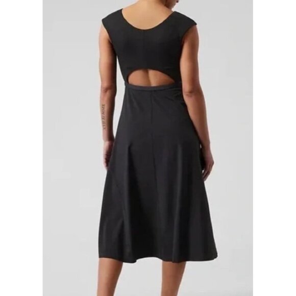 ATHLETA Ryder Dress, Size: SP Black, #988525 Fit & Flare Midi Stretch Open Back - Picture 2 of 7